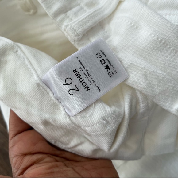 Mother denim patch pocket private ankle fray cutoff raw hem white wide jeans 26 - Picture 5 of 11